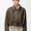 Chaqueta motera de piel de cordero napa verde caqui Chaqueta motera de piel de cordero napa verde caqui