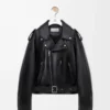 Chaqueta motera en piel de cordero napa. Negro