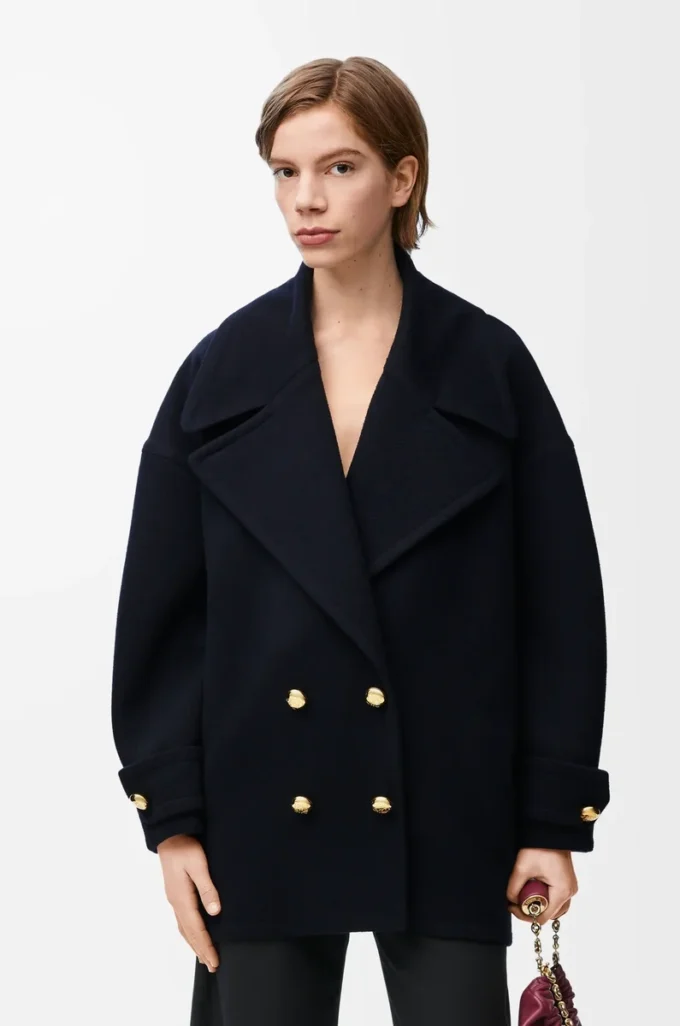 Chaqueta tipo peacoat de lana azul medianoche Chaqueta tipo peacoat de lana azul medianoche