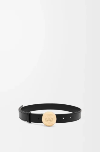 Cinturón Pebble de piel de becerro lisa Negro/Oro