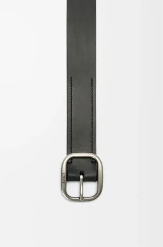 Cinturón suave redondeado en piel de becerro clásica Negro/Palladio vintage