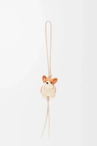 Colgante Corgi en fieltro y piel de becerro Soft White/Orange