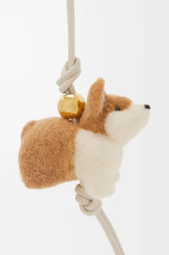 Colgante Corgi en fieltro y piel de becerro Soft White/Orange