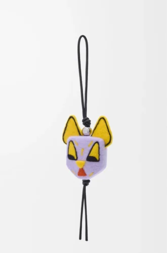 Colgante de gato en fieltro morado/amarillo