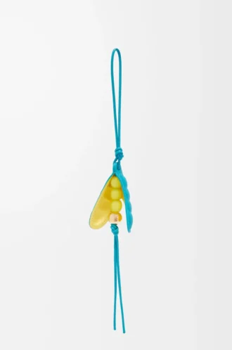 Colgante en forma de vaina de guisantes en piel de becerro clásica Deep Turquoise/Baby Corn