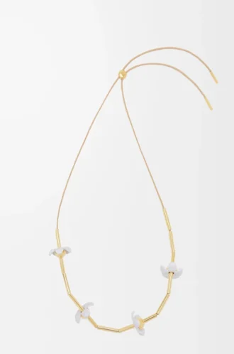 Collar Flor en plata de ley y esmalte Oro/Blanco