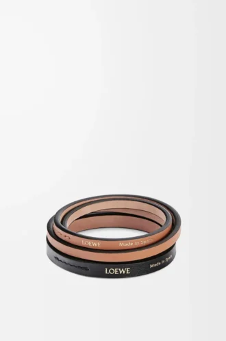 Conjunto de dos brazaletes en piel de becerro clásica Black/Tan