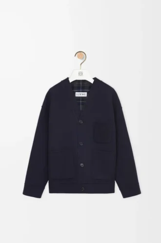 Cárdigan de lana y cachemira azul marino/gris