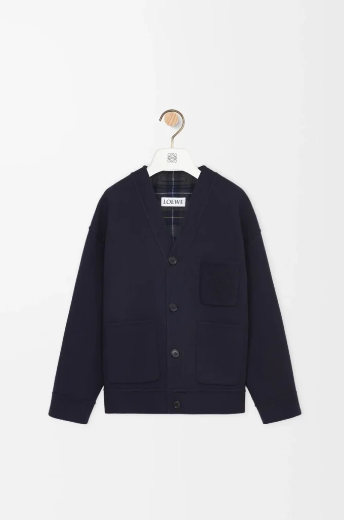 Cárdigan de lana y cachemira azul marino/gris
