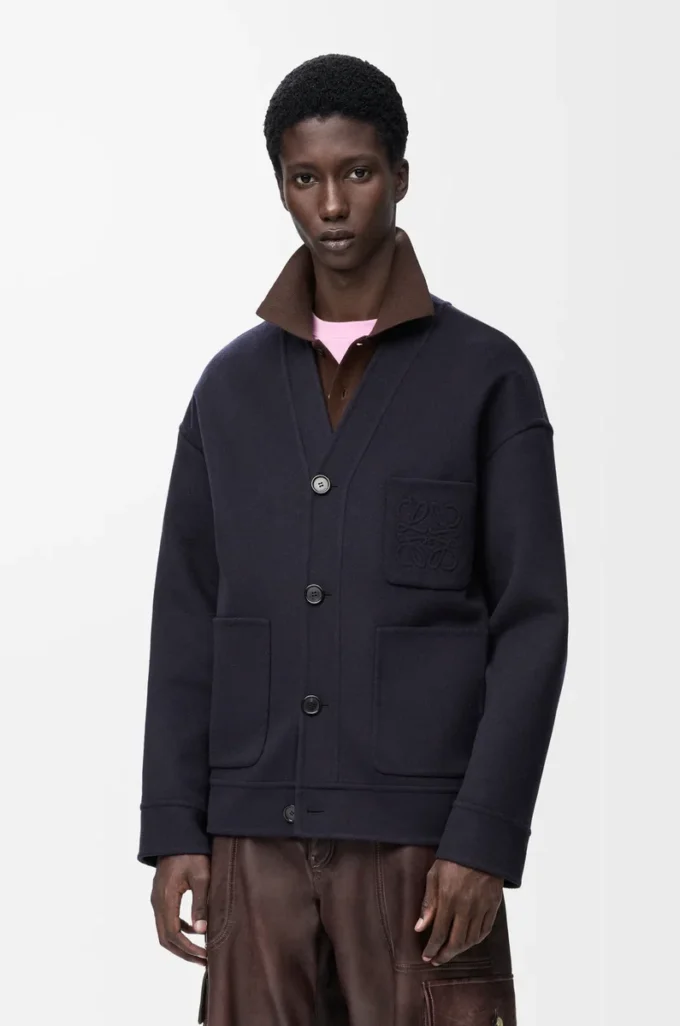 Cárdigan de lana y cachemira azul marino/gris