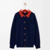 Cárdigan polo de lana azul marino/naranja