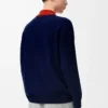 Cárdigan polo de lana azul marino/naranja