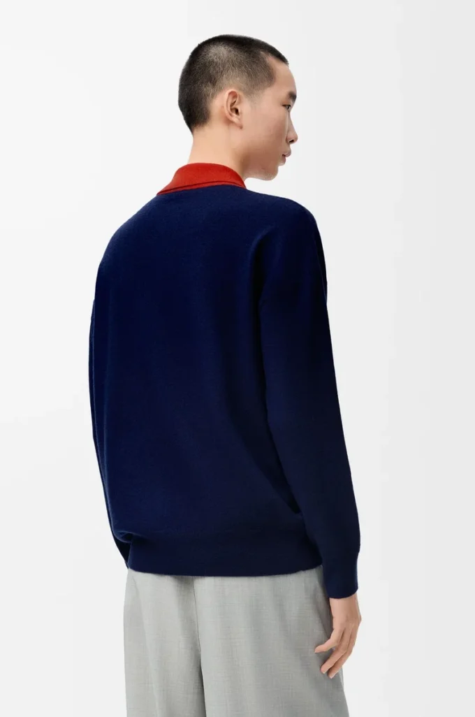 Cárdigan polo de lana azul marino/naranja
