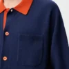 Cárdigan polo de lana azul marino/naranja