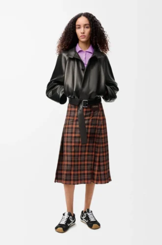 Falda plisada de mezcla de lana Naranja/Negro