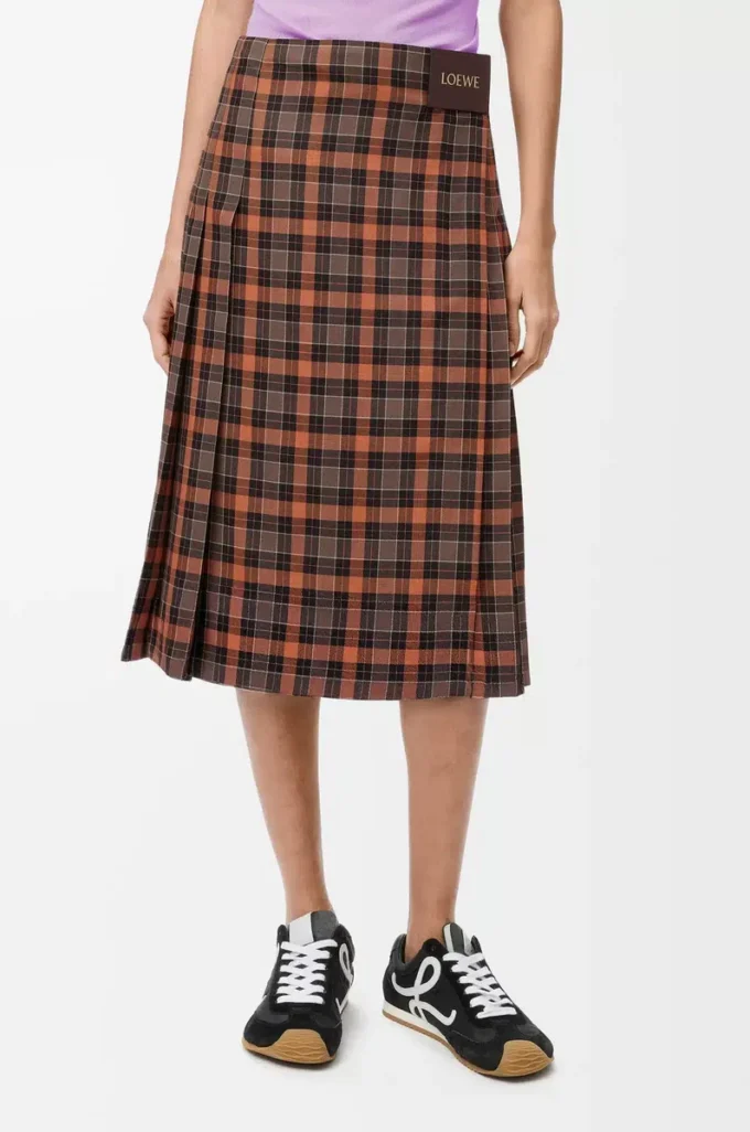 Falda plisada de mezcla de lana Naranja/Negro Falda plisada de mezcla de lana Naranja/Negro