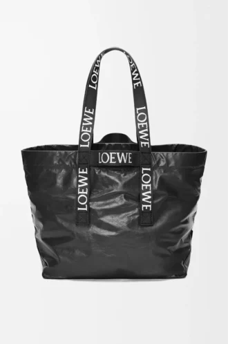 Fold Shopper en piel de becerro papel Negro