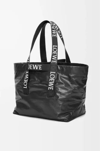 Fold Shopper en piel de becerro papel Negro