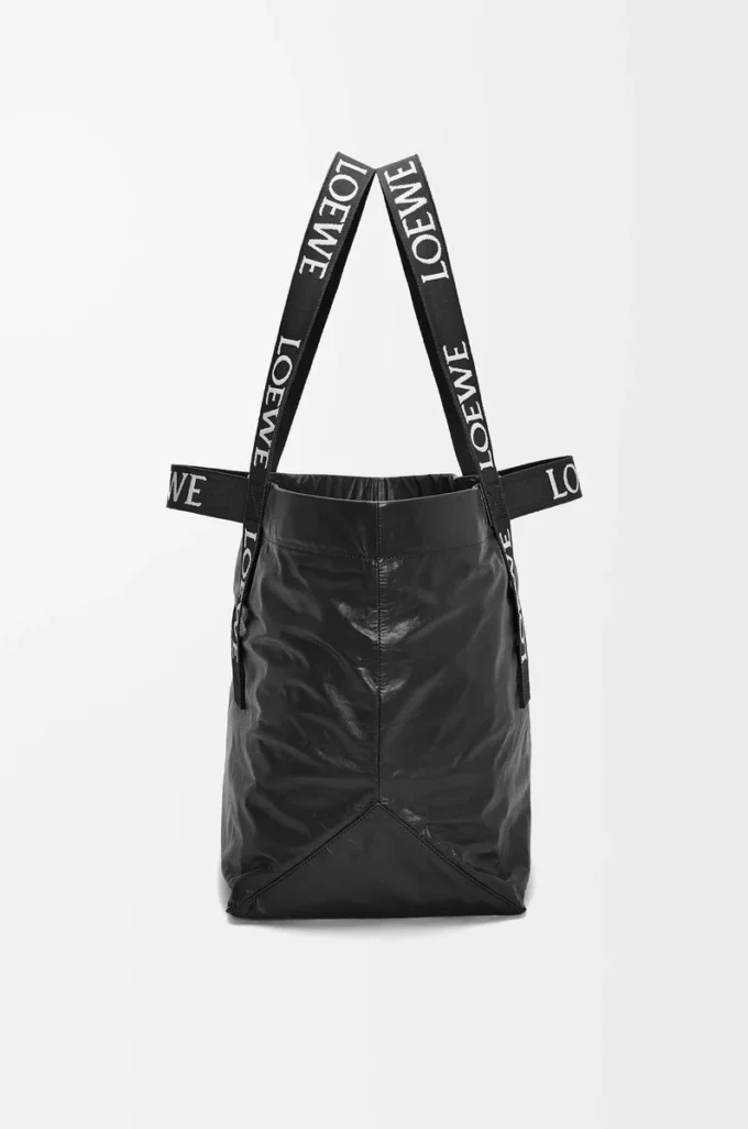 Fold Shopper en piel de becerro papel Negro