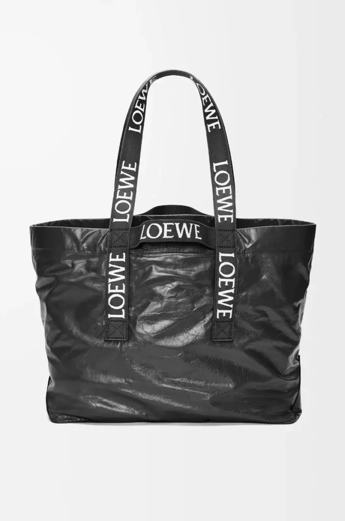 Fold Shopper en piel de becerro papel Negro