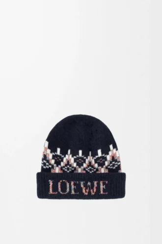 Gorro de mezcla de lana azul marino/multicolor