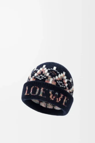 Gorro de mezcla de lana azul marino/multicolor