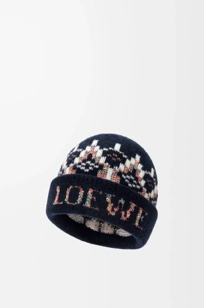 Gorro de mezcla de lana azul marino/multicolor Gorro de mezcla de lana azul marino/multicolor