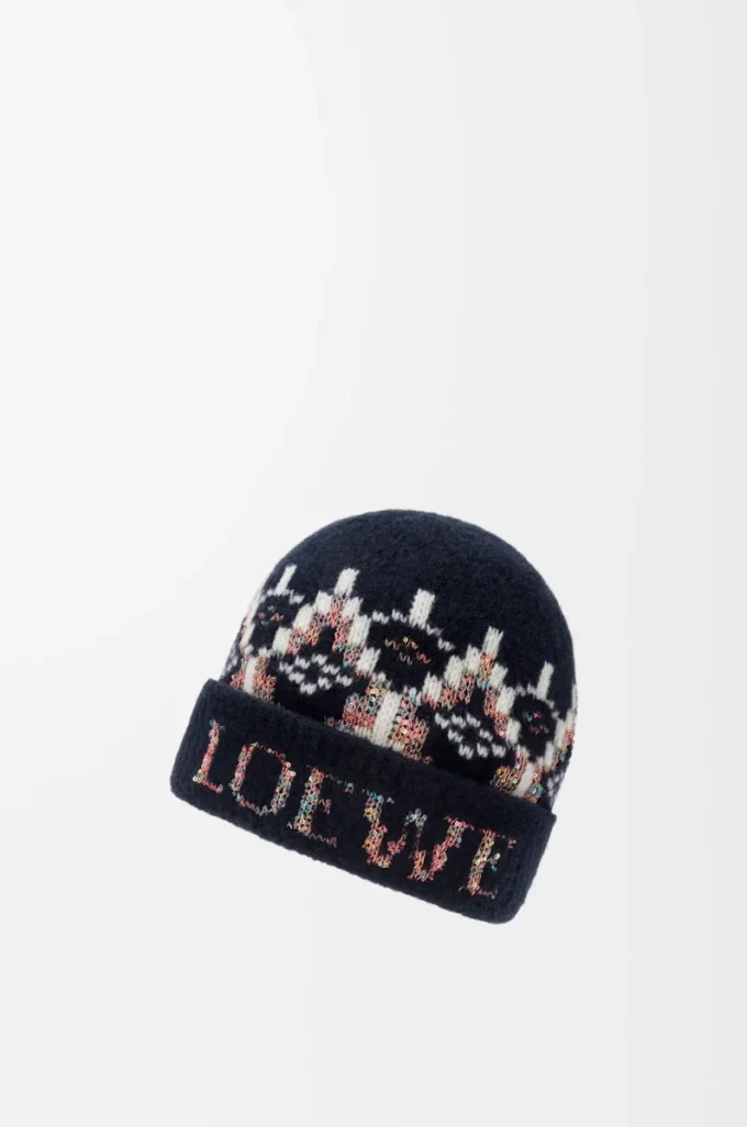 Gorro de mezcla de lana azul marino/multicolor Gorro de mezcla de lana azul marino/multicolor