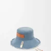 Gorro de pescador deshilachado en denim y piel de becerro Denim azul