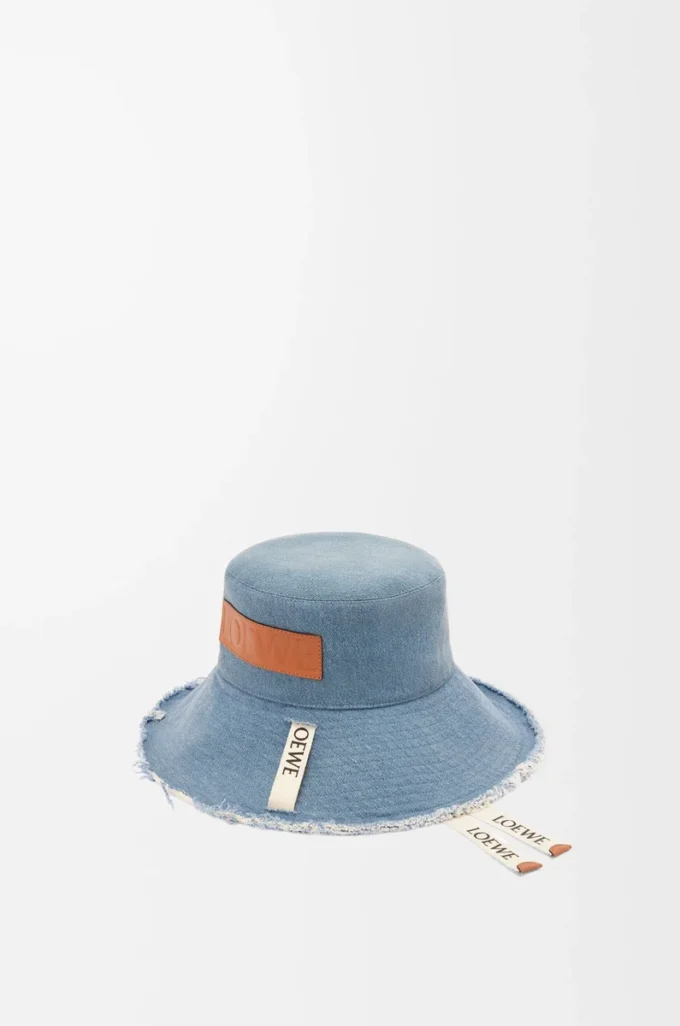 Gorro de pescador deshilachado en denim y piel de becerro Denim azul