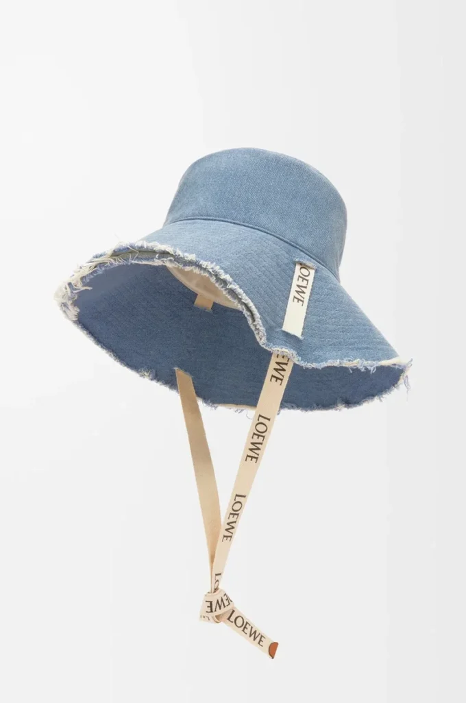 Gorro de pescador deshilachado en denim y piel de becerro Denim azul