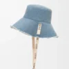 Gorro de pescador deshilachado en denim y piel de becerro Denim azul