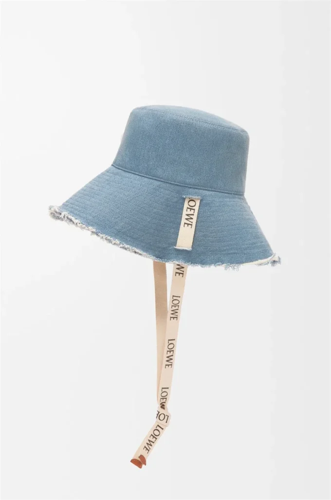 Gorro de pescador deshilachado en denim y piel de becerro Denim azul