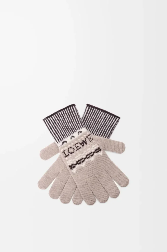 Guantes de mezcla de lana Beige/Multicolor Guantes de mezcla de lana Beige/Multicolor
