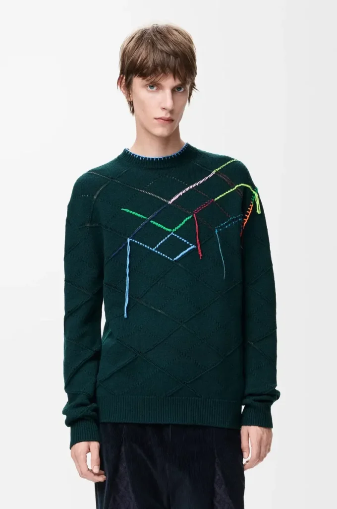 Jersey de lana verde oscuro/multicolor Jersey de lana verde oscuro/multicolor