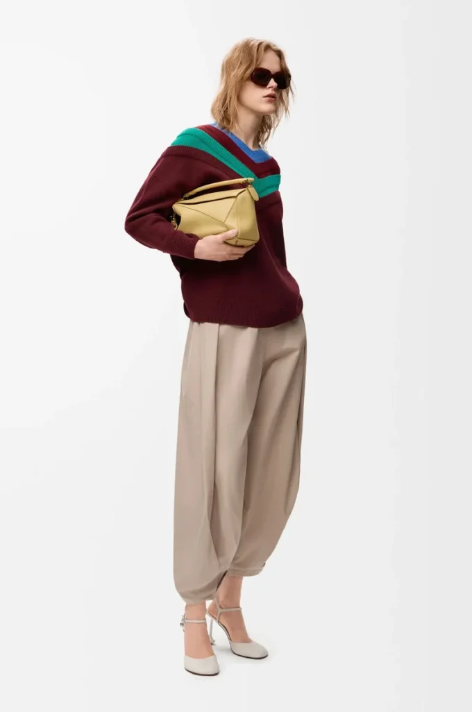 Pantalones drapeados de algodón y seda Beige Pantalones drapeados de algodón y seda Beige