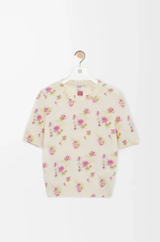 Jersey de manga corta en mezcla de algodón Blanco/Rosa
