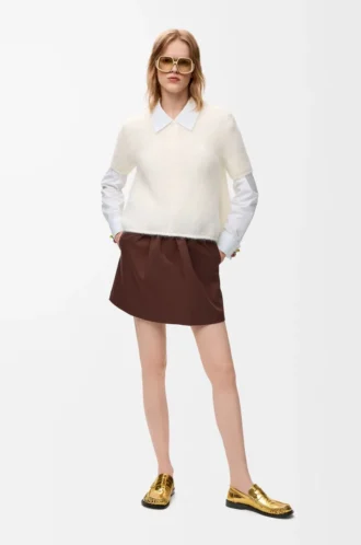 Jersey de manga corta en mezcla de mohair Blanco