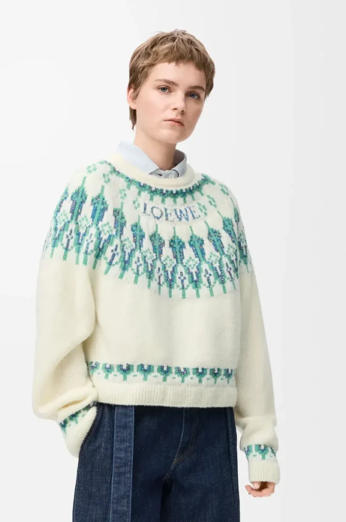 Jersey de mezcla de lana Blanco/Menta Jersey de mezcla de lana Blanco/Menta
