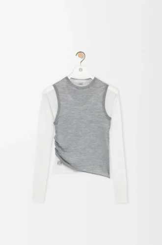 Jersey drapeado de cachemira Gris/Blanco