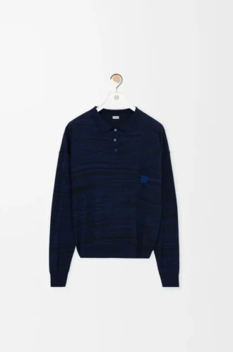 Jersey polo de lana azul marino/negro