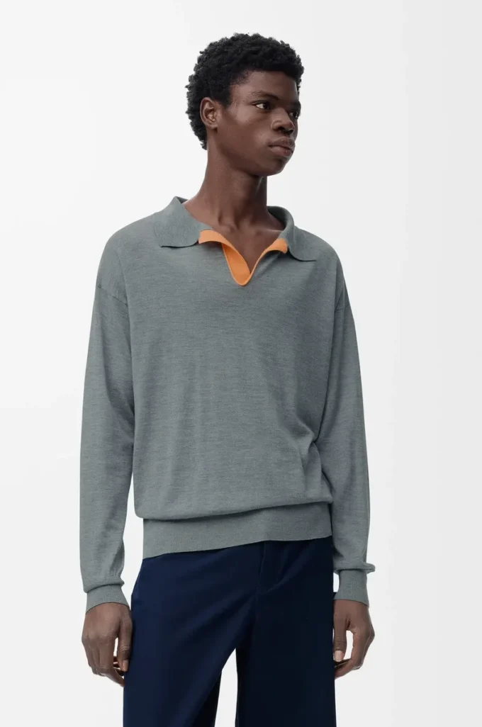 Jersey polo de lana Gris Jersey polo de lana Gris