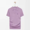 Jersey polo de manga corta en cachemira y seda Lila