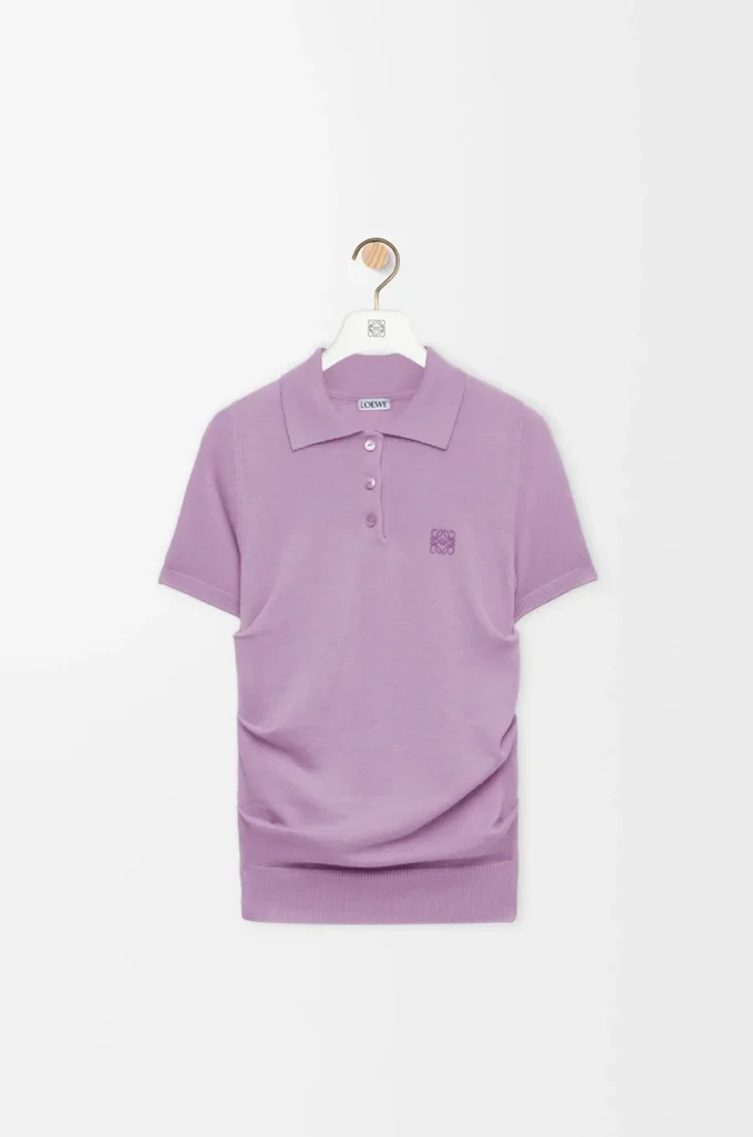 Jersey polo de manga corta en cachemira y seda Lila