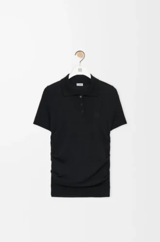Jersey polo de manga corta en cachemira y seda Negro