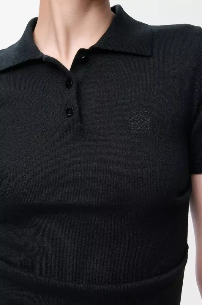 Jersey polo de manga corta en cachemira y seda Negro