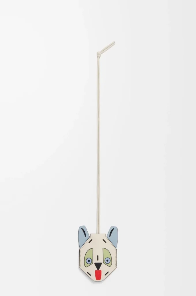 Llavero Futurist Cat en piel de becerro blanco/azul