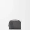 Mini bolso bandolera para cámara en piel de becerro granulada suave color antracita