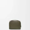 Mini bolso bandolera para cámara en piel de becerro granulada suave color verde caqui