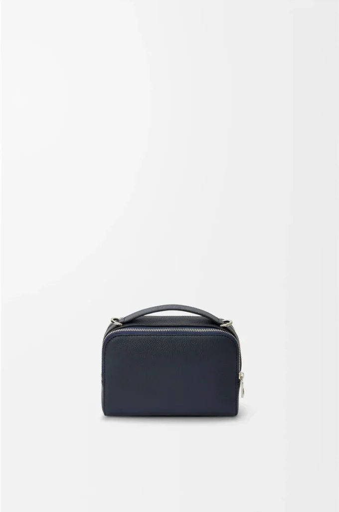 Mini bolso bandolera para cámara en piel de becerro granulada suave Deep Navy